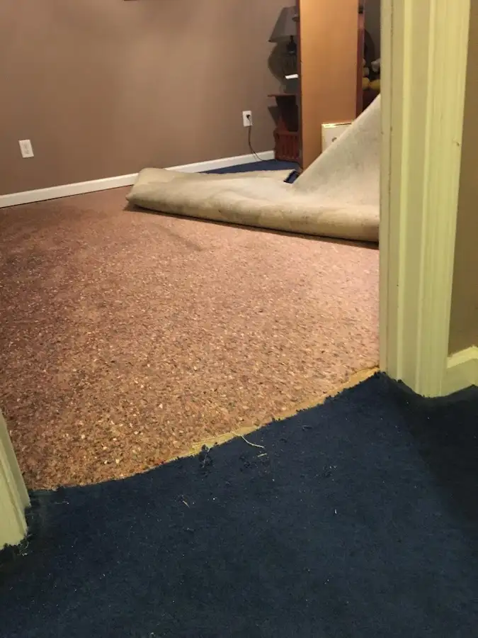 Carpet pad removal revealing water damage during Drying & Dehumidification in Ohio