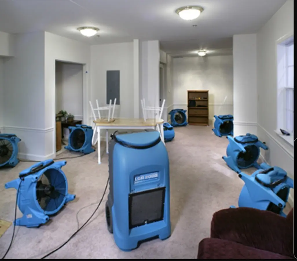 Air movers and dehumidifier setup for Water Damage Restoration in Ohio